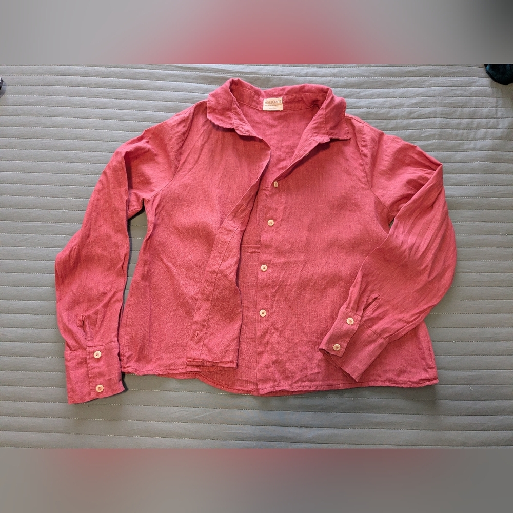 Women's Linen Blouse MUS & BOMBON Size Small, Red/Salmon